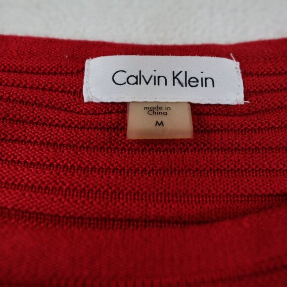 Calvin Klein Dress Womens Medium Red Pullover Long Sleeve Knit Sweater - Picture 4 of 9